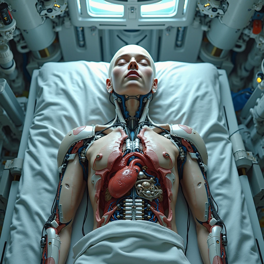a floating figure on an operating table, detailed human anatomy, surgery, medical, medical equipment, bright lighting, highly detailed, cinematic, award winning digital art, hyper realistic, 8k, masterpiece, photorealistic, ultra-detailed, sharp focus, vivid colors, dramatic lighting, moody atmosphere, dark shadows, surgical instruments, medical tools, stainless steel, gleaming metal, glass, translucent materials, depth of field, chiaroscuro, dramatic angles, cinematic framing, ethereal, surreal, dreamlike, unsettling, eerie, tense, suspenseful, dark fantasy, science fiction, digital painting, 3d render, concept art, Zbrush, Blender, Cinema 4D, Octane, Redshift, Unreal Engine, Epic Games