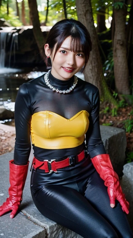 masutepiece, Best Quality, hight resolution, 1girl in, Rabbit, Double bun, Twin-tailed, Parted bangs, circlet, Jewelry, earrings, Choker, Red bow, White Gloves, elbow groves, Blue skirt,  Cowboy Shot, Night, Outdoors, Moon, A smile,normal hands
