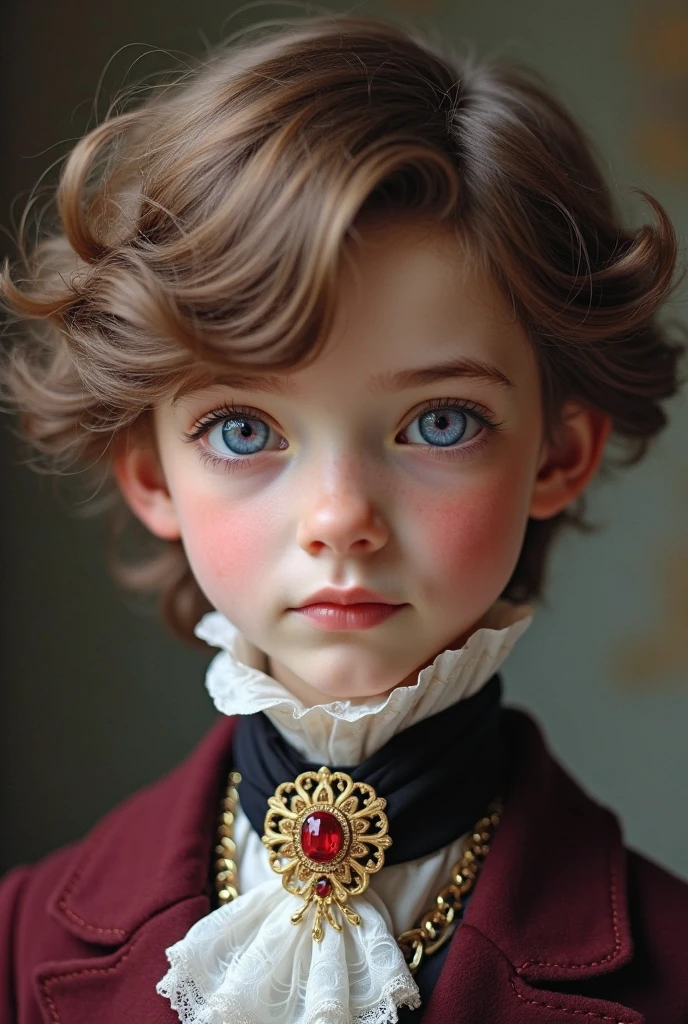(best quality, highres, masterpiece:1.2), ultra-detailed, HDR, studio lighting, realistic:1.37, oil painting, Ciel Phantomhive, detailed eyes, detailed lips, elegant outfit, Victorian era, aristocratic atmosphere, dark and mysterious background, intense gaze, delicate brushstrokes, vibrant colors, fine details of clothing and accessories, atmospheric lighting, dramatic shadows, refined facial features, intricate patterns, captivating expression, rich textures, hauntingly beautiful, regal pose, ornate surroundings, ethereal aura.young british boy at his ten years old