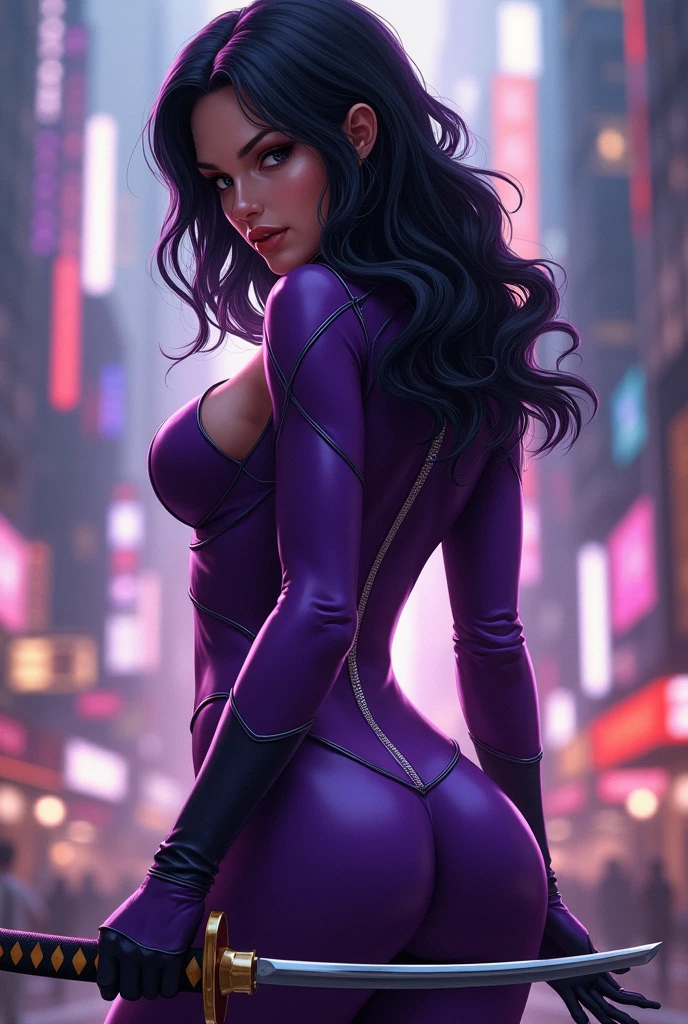 Only one woman , There's an adult woman in a park, 35 years old, catwoman cosplay, Catwoman suit, cat ears,, Dark purple hair, black hair and purple streaks, cat ears on head, beautiful chest, Second life avatar, Beautifullscreenshot, Second life,, full body view, Front view, seductive woman, high quality, Very detailed skin