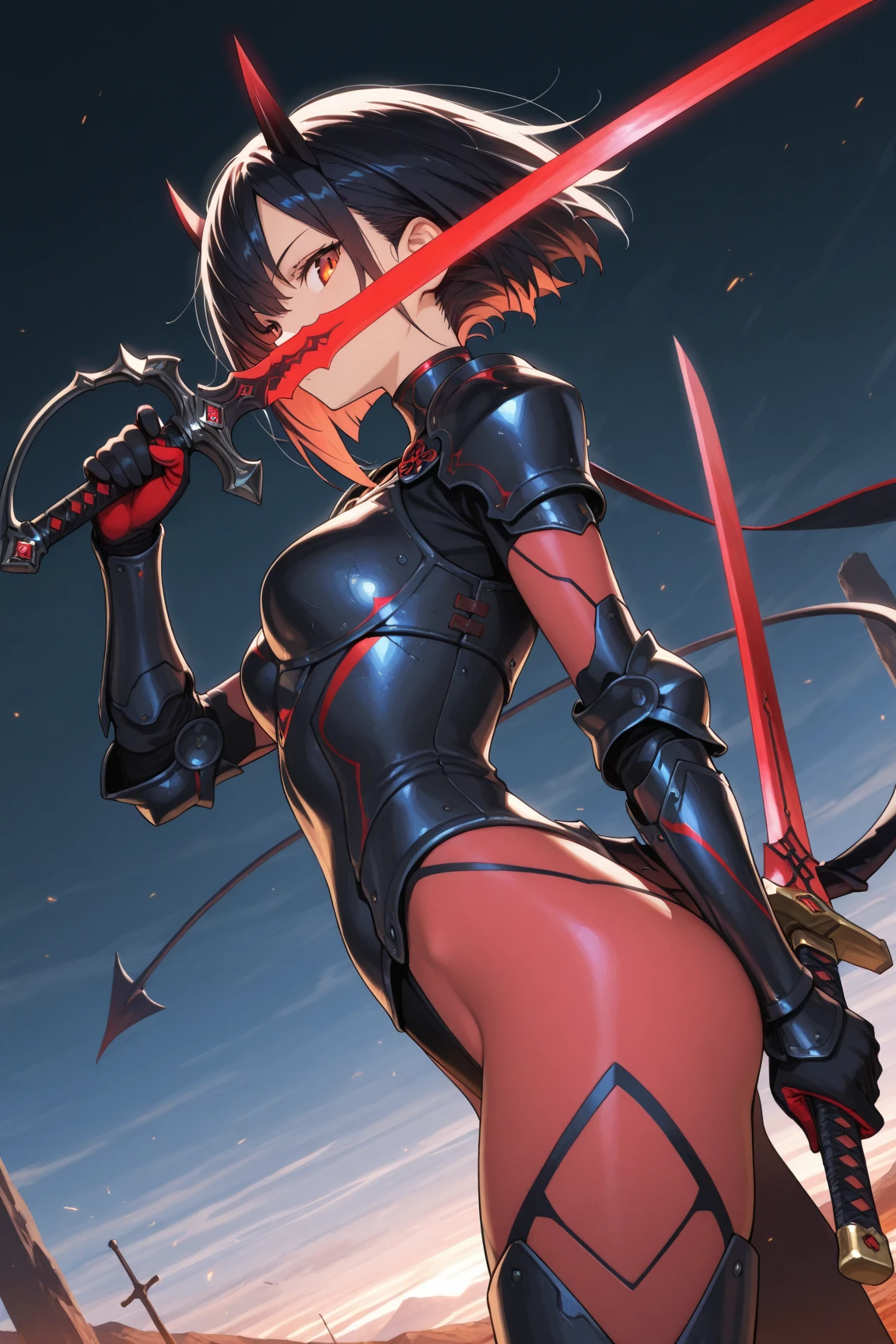 ultra-detailed, Explicit, Beautiful body, Beautiful Nose, Beautiful character design, perfect eyes, perfect face, ultra highres, 4K, beautiful legs, perfect legs, Nice hands, Perfect hand, Masterpiece, Best Quality, Highly detailed, illustration, absurdres, perfect anatomy, street fighter, doll suit, shadaloo doll, dollsuit, expressionless, blank eyes, looking at viewer, red gloves, emotionless, black latex, corruption, mind control, female combatant, full body, hypnotized, unhappy trance, full body suit, ribbed bodysuit, both arms at side, obey, perfect female body, extremely glossy latex, hypnosis, hypnoLora, empty eyes, Mind control device, poses, submissive_pose, Slave, standing straight, standing, standing at attention, hat, necktie, belt, latex, ribbed bodysuit, thigh Highs, garter belt, Fighting Stance, extending the right arm from the shoulder into the air with a straightened hand, military, thigh boots, black pantyhose, (((pixel-perfect, detail-perfect))), solo, 1girl, hair ornaments, short hair, brown hair, short brown hair, blue eye, golden eye, Kozue Hiiragi, Heaven Burns Red, medium breast, Heterochromia, holding scythe, scythe