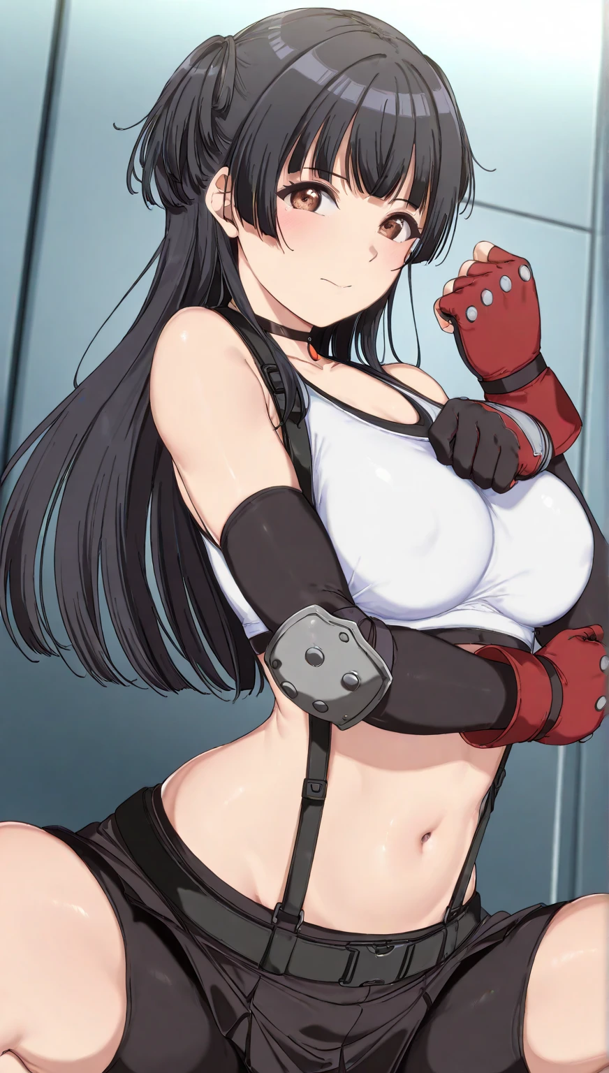 (score_9
score_8_up
score_7_up
score_6_up
score_5_up
score_4_up
source_anime),,BREAK , ,straight-on,, above view, breast press,,standing,breasts on glass,against glass.hands on glass.window, upperbody,,Solo ,1girl, tifa lockhart, final fantasy, tareme,black hair, low-tied long hair, red eyes, bangs, (white tank top, belt, pleated skirt, thighhighs, elbow fingerless gloves, elbow pads, midriff, navel,suspender skirt) ,(large_breast),(light smile),daytime,outdoor,(ultra detailed),(best quality),(aesthetic,very aesthetic),UHD,extremely detailed CG unity 8k wallpaper,depth of field,,,detailed face and eyes