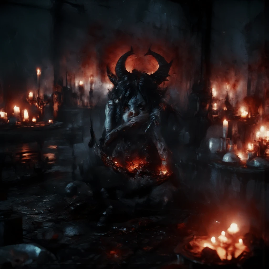 Evil Demon Conquers the World, Terror over a pile of corpses, Hirngespinst, kompliziert, elegant, Highly detailed , Auf ArtStation im Trend, Scharfer Fokus, Dunkle Beleuchtung, Komplizierte Details, Highly detailed, UHD, realistisch, Horrorfilm-Stil, Dynamische Komposition, 8K, mysterious, Lichtteilchen, mit leuchtendem Licht, Mshiff, wallpaper art, Meisterwerk