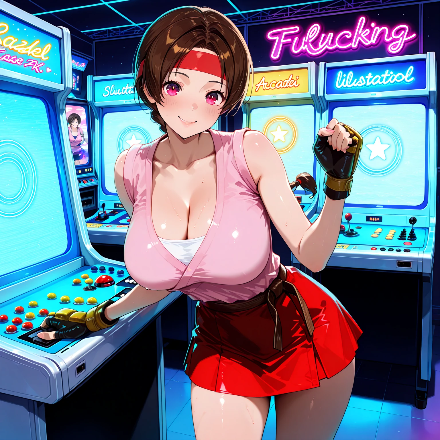 adult video poster layout, text on screen: "female announcer Shocking AV debut!!", big breasted female porn actor, dynamic pose, happy expression, pure beautiful smile, intelligent face, slender curves, large breasts, (((DVD mark, Blu-ray mark))).Woman sitting at a desk in front of a microphone, Instagram, Shinhanga, baseball stadium during a game, bright atmosphere, Tokyo Dome, covered!!, official media, Akira Toriyama, lightning!!