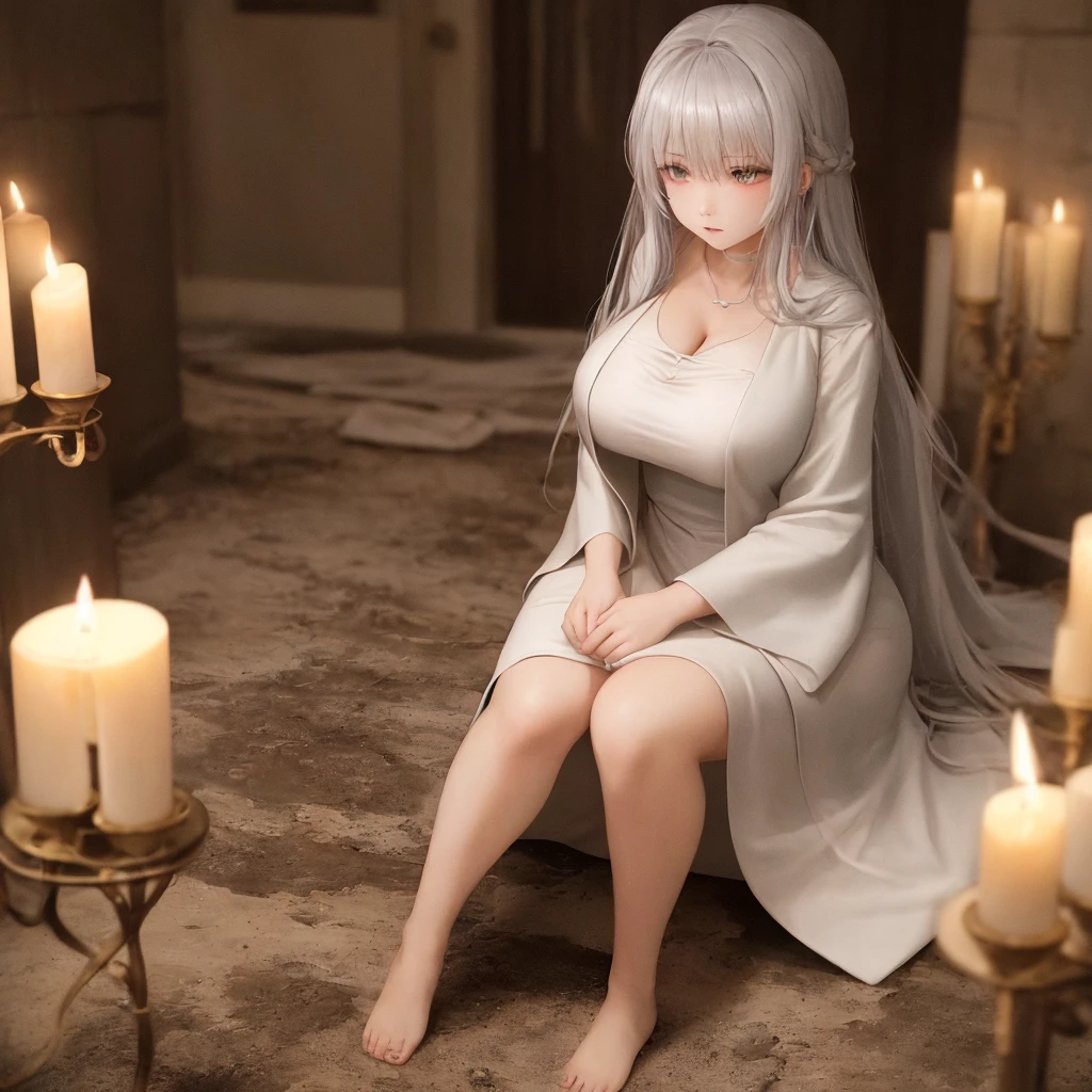 ((best quality)), ((masterpiece)), (detailed), 1girl, white hair. Topless. Bottomless.