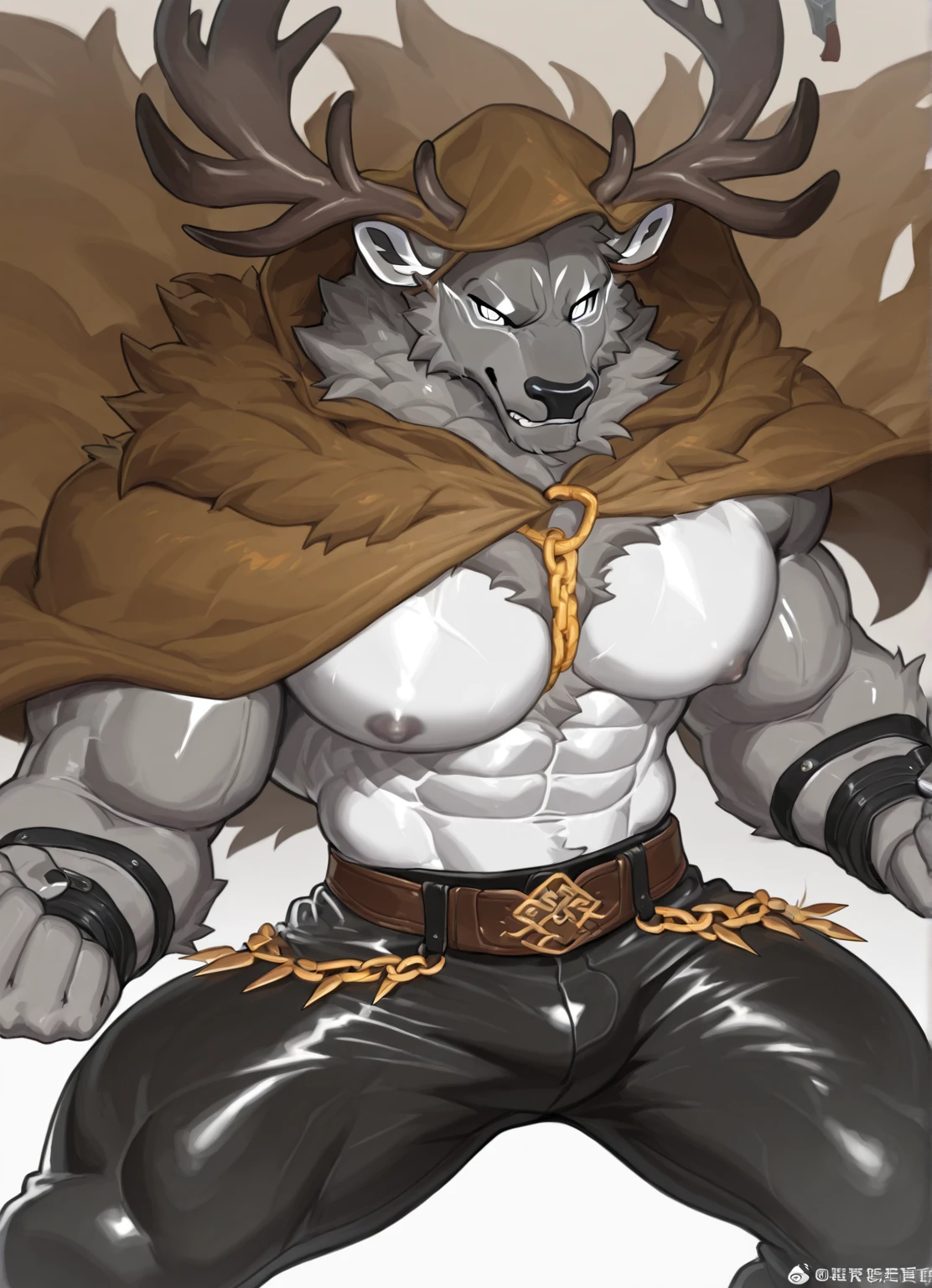blaidd, in partial shadows, cape. 4k, high resolution, best quality, perfect colors, perfect shadows, perfect lighting, posted on e621, furry body, solo, male, adult, bare big chest, masculine, (very muscular, buff, heavyweight, strong body:1.6), correct anatomy, (photorealistic fur, detailed fur, epic, masterpiece:1.2), (black nipples:1.2) (nipple play:1.2), (dark fantasy world background, trees, black sky, night, cold), (by Taran Fiddler, by Chunie, by Traver009, by wfa:1.1), (genital fluids:1.2), (detailed eyes, blue eyes:1.2), (half body:1.1), horny face, strong posture, (large scars on body, scars on face:1.1), visible breath, (veins, vascular:1.2), (moaning loudly), soft shadows, looking at viewer, messy fur, gruff, (sitting down:1.2), more close-up to chest, (worm eye view),  more view from under chest, half body, look down, big shoulders, flexing, profile pic, thicc, thick neck, fluffy chest, mid-shot of a hunky, flexing large muscles, centered shoulders up view, posing , wearing a low cut tanktop, very sweaty, big chest, stand up