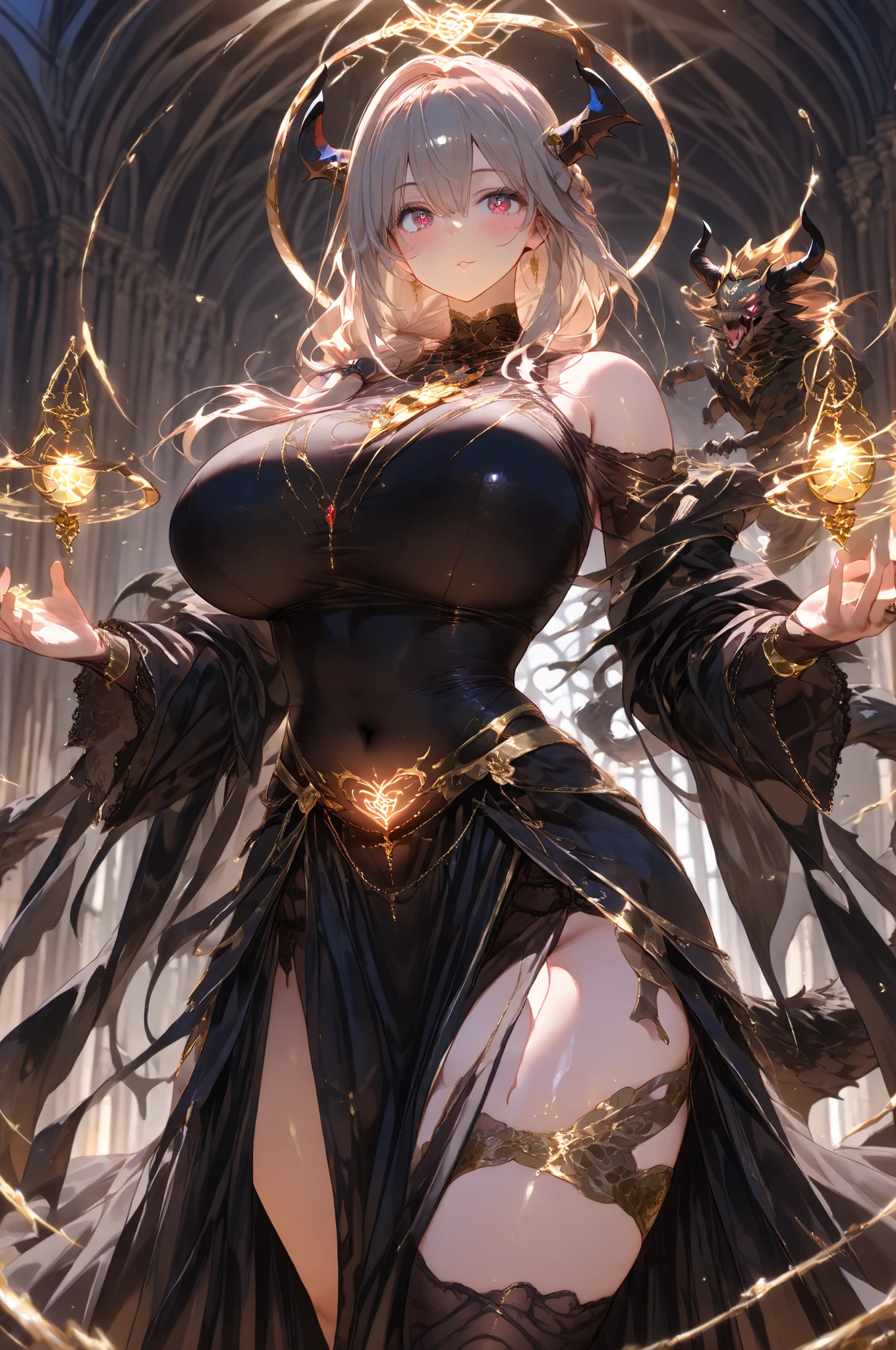 ((Anime Art Style)),(masutepiece),(Best Quality), (Super Detail),((Very delicate and beautiful)),Focus on character,Dynamic Angle,Looking at Viewer,((Solo)),Standing,(((Full body))),((one evil and cute princess in gorgeous ball gown with voluminous skirt)),Detailed face and eyes,(nefarious smirk),Eyes Like Gems,((Very Long voluminous Hair)),gorgeous embroidery and lace,See-through,ornate ruffles,Gorgeous jewelry ornaments,luxury hair ornament,luxury and evil tiara with jewels,(huge-breasted,Long breasts),Full body,((evil and dark atmosphere)),Full body,(((gorgeous ballgown with voluminous skirt)))(masterpiece、top-quality、top-quality、Official art、Beautifully Aesthetic:1.2)、(One girl:1.3)、A highly detailed、(Fractal Art:1.1)、(colourfull:1.1)(florals:1.3)、The most detailed、(Zentangle:1.2)、(Dynamic Poses)、(Abstract background:1.3)、(shinny skin)、(Many colors:1.4)、、(耳环:1.4)、(pluma:1.4)1((Young aristocratic maid woman)((Black ruffled maid outfit with luxurious embroidery))((Heavy drool))((Very angry look))((red blush))((Painful and troubled face))((The face of suffering and perseverance))((Heavy sweat on the face,)((Heavy sweat spreading all over the body)))Girl with a troubled face、nightcity、Sateen、Kimono without sleeves、A dark-haired、Holding a weapon with blood on it、Looking at the camera、Cherry blossoms are dancing,Unusually resistant、red blush、shrine maiden、valkyrie、Angel wings、a navel、sideboob barbosa、with an intricate、Particles of light、thighs thighs thighs thighs、shinny skin、Perfect litthing、1girl in、looking at the viewers、Winged headgear、pelvis curtain、A smile、(masterpiece)、(top-quality)、tiny chest、Porcelain Skin、Very long hair、hair wavy、Royal sister,femele,A queen,putting on a crown,There are a lot of golden lightning around,sitting in a throne,Bangs cover the eyes,Black Suspender Socks,Black Lace Top,,High jump,Grab Erlang's leg,,Black Silk Top,domineering,smil,The corners of the mouth are raised,Red and gold eyes,Black silk erotic underwear,Black top,Black Silk
