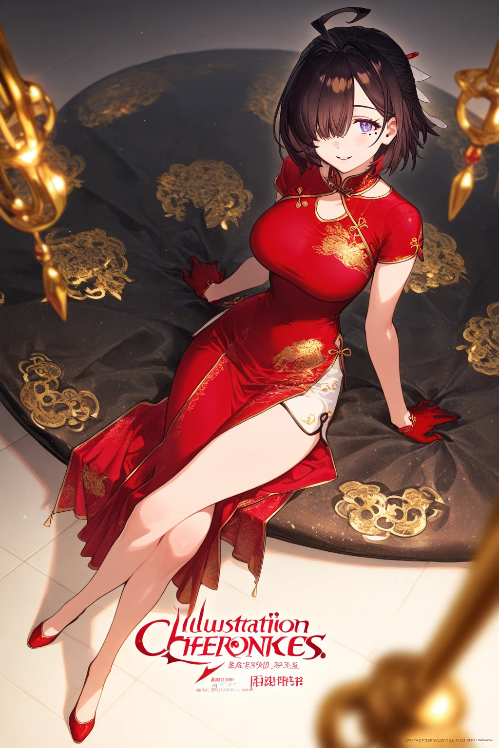 1girl, solo,((toddler)), (little female ,10yo,wide hip:1.3),gigantic breasts, oppai,((sagging breasts:1.3,breasts apart:1.3,hanging breasts:1.3)),
(short, , chibi:1.2), nsfw,revealing chinese ,china dress, (fusion of chinese_dress and highleg leotard:1.5),(wearing doctor's white gown),(((Chinese traditional patterns print on leotard))),Rose hair clasp,skindentation, white Clothes, ((no panties,exphosed groin)),white_background, absurdres, highres,akane, TendouAkane, ,cowboy shot,