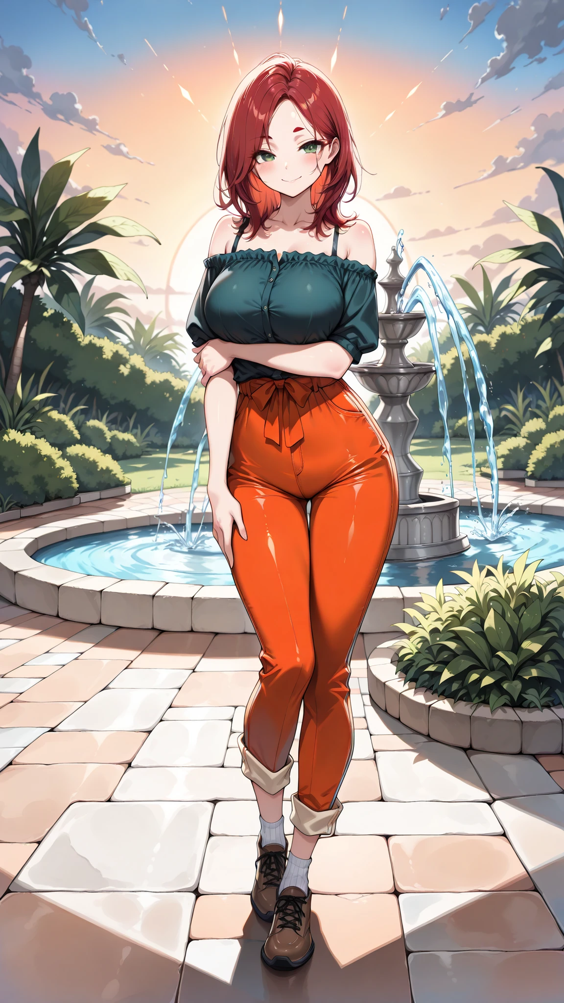 masterpiece, extremery magnificent view, perspective, extremery best quality, extremery detailed CG, 8k wallpaper, high resolution, highly detailed face, highly detailed eyes, perfect anatomy, super detailed skin,
(dynamic angle, dynamic pose:1.2), outdoors, sandy beach, soothing waves, (portrait, legs focus, full body), (beautiful face, beautiful eyes, beautiful legs:1.3), in the water, wet,
1 pregnant girl, solo, sonia, (aqua shirt, ribbed shirt), (pants:1.3), large breasts, orange hair, side ponytail, heart hair ornament, (barefoot), aqua eyes, skinny, slender, wide hips, thin waist, third trimester of pregnancy