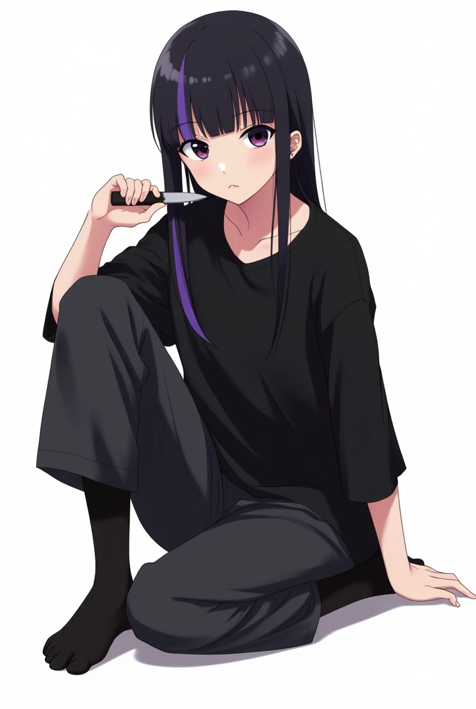 (anime), (illustration), cartoon, detailed, hanako, 1girl, solo, long hair, blush, open mouth,  shirt, hat, purple eyes, upper body, purple hair, hair over one eye, embarrassed, scar, looking away, burn scar , sport outfit, abs <lora:hanako:0.55>