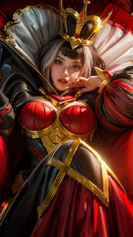 8k, ultra hd, ultra detailed texture, hyper realistic, masterpiece, detailed texture, detailed face, detailed skin, detailed lighting, (photorealistic:1.5), best quality, beautiful lighting, cinematic lighting, professional lighting, ultra highres, realistic, detailed hair, real hair, high quality, (realskin:1.5), extremely detailed, finely detail, ultra-detailed, 1girl, black and white hair, red lips glossy, detail eyes, red eyes, evil smile, cinematic background
