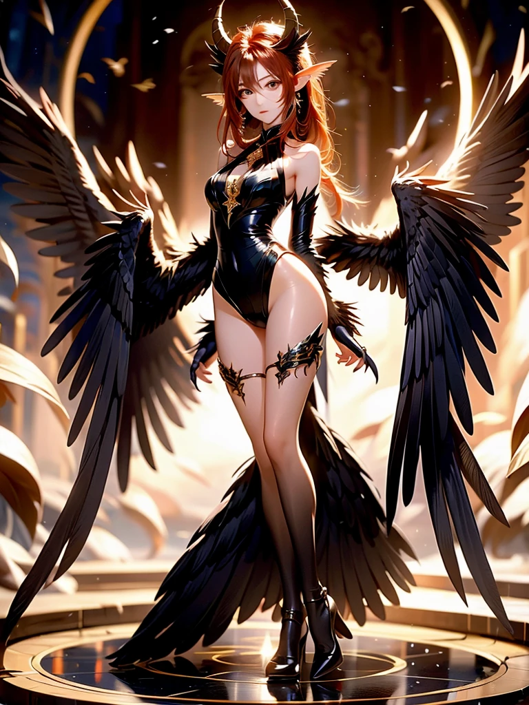 nakeness　Beauty black silk red hair wings