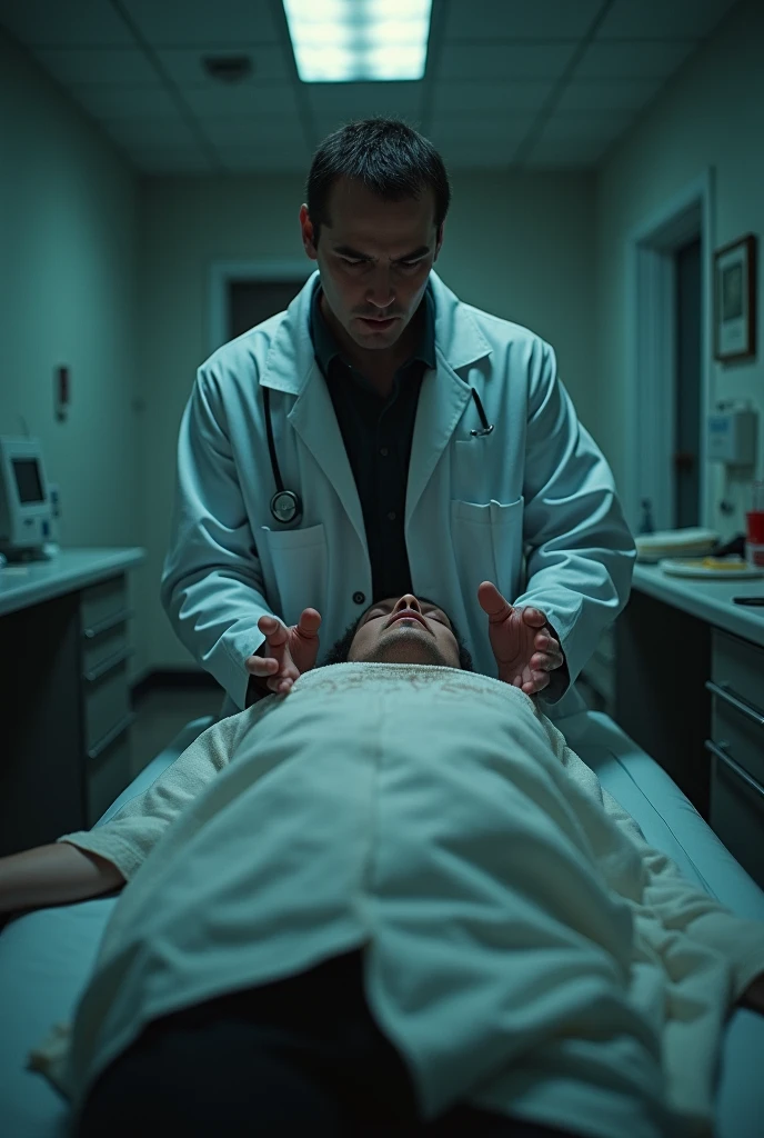 4k, ultra realistic, realistic, textured skin, woman, man, rated pg, doctor, dead body