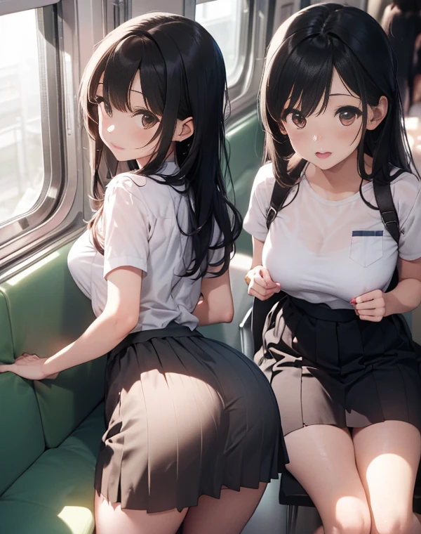 Highest quality、Masterpiece、8K、Japanese women、30th Generation、sexy、naked、pubic hair、Slender figure、Beautiful feet、Realistic hands、on the train