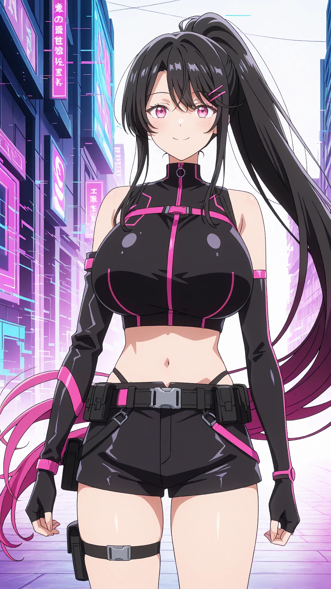 masterpiece, best quality, 1girl, upper body, centered in view, <lora:poles_huijinPark:0.9>, [big breasts:0.4], black tracksuit, absurdres, anime style, light smile, sfw