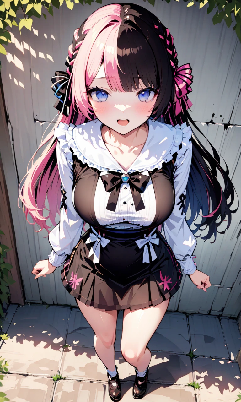 (nsfw:1.5)(masterpiece:1.4)、(Highest quality:1.4)1woman,(Loli face:1.1)、(Full Body Focus)、((Highest quality))、(masterpiece)、(Realistic Shadows)、(Depth of written boundary)、(Intricate details:1.4)Ahegao、Small body(On all fours:1.1)、1A man is inserting his penis from behind( (Bouncing breasts、Chest not aligned,Motion Lineotion Blur、trembling:1.2),(Scream:1.2)Blue eyes、Flat color: 1.0) That's it That's that That's that That's that That's that That's that That's that That's that (Black: 1.35) Part the pink two-tone hair vertically in the middle and tie a ribbon on the side: 1.3 ) (Black Half and Half (Black: 1.35) and Pink Hair Parted Vertically in the Center: 1.3) ((:1.35) and Pink Ombre Hair Parted Vertically in the Center: 1.3) (Black Mini Skirt: 1.2 ) (Ribbon/Solid hairstyle: 1.0) (Hair with side ribbons tied in a bow: 1.0) (Beautiful and delicate shiny purple drooping eyes: 1.0) (Drooping eyes with a hood: 1.0) (In the center of the chest White top with a big bow: 1.2 ) (White blouse: 1.2) (White shirt: 1.2) (Smile)