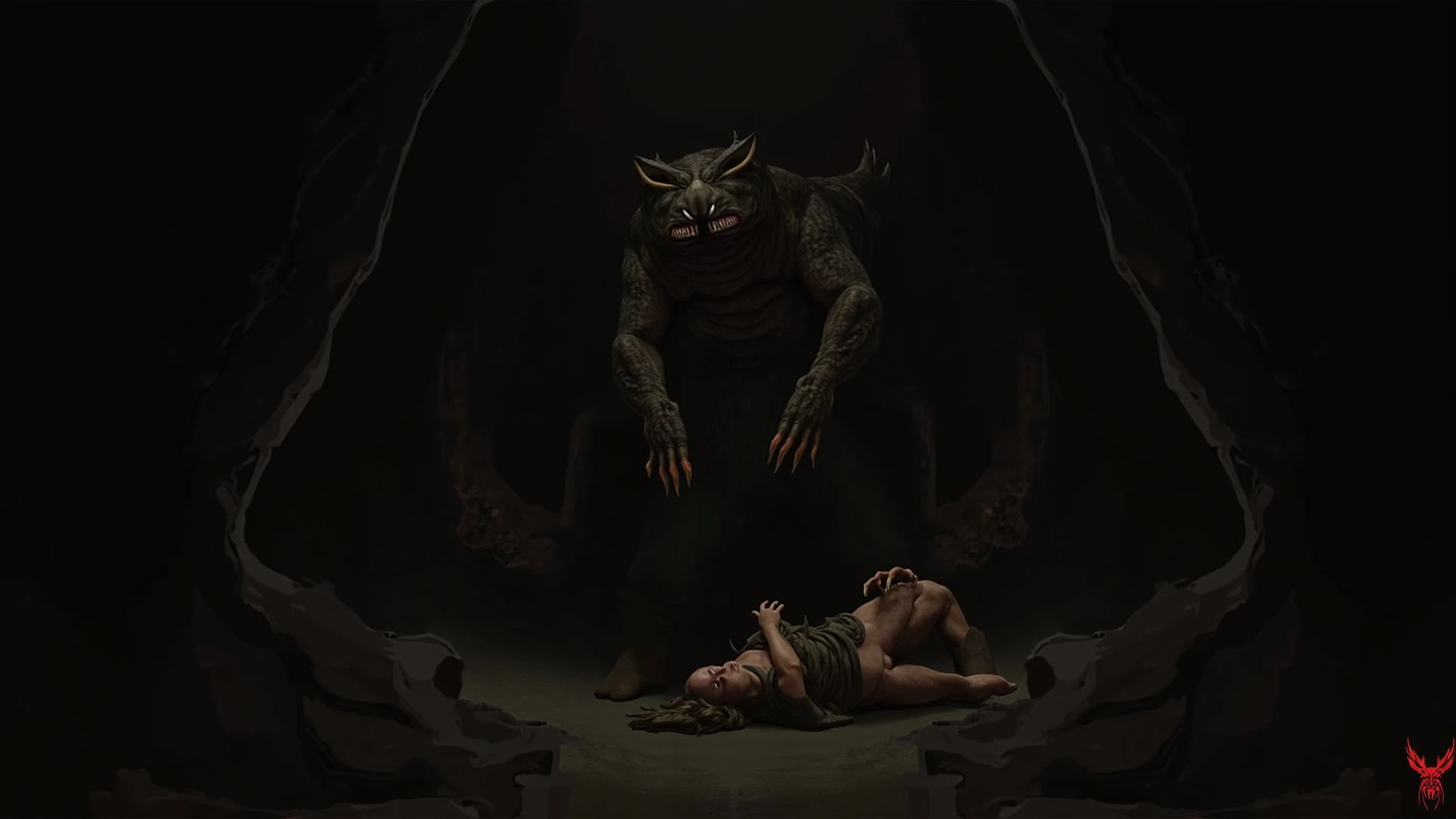 ultra detailed), a beautiful and detailed full size portrait of a female anthro human getting penetrated by a black huge monster, big monster, pregnant human, monster penetrating human, against wall, dominating male, penis in vagina, human raped, one eye closed, licking, sex forced, licking, after sex, after ogasm, licking body, nipples, torn clothes, ,monster /human, male/female, screaming, feral on human, non-mammal breasts, roar view, , pov third person view, big body, sexy body, goddess, wide hips, kenket, Ross Tran,ruan jia, trending on artstation,foxovh, cenematic lighting, big butt, dungeon hole, sad, blush, detaled eye, nude, big penis, big balls,