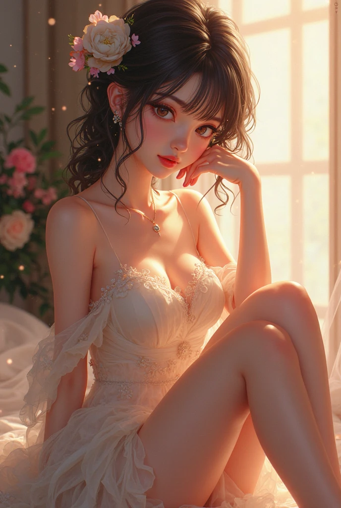 Woman sitting on a chair anime 8k