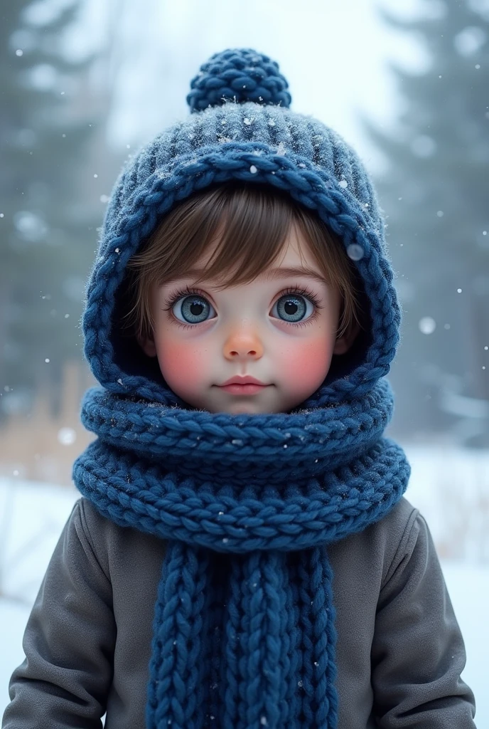 There is a child, girl, 10 years old, winter clothes, inside a wooden cabin, close up