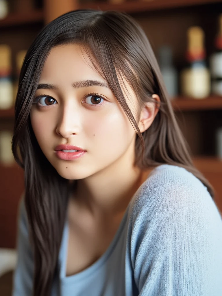 ((Extremely precise and accurate anatomy:1.0)),Cute Japanese Women Photos, Little Woman, 20-year-old, Beautiful and perfect face, brown, Beautiful Face, thin: 1.2, (photo Realistic:1.4), (hyper Realistic:1.4), (Realistic:1.3),
(Smoother lighting:1.05), (Improving the quality of cinema lighting:0.9), 32k,
1 Girl,20-year-oldの女の子, Realistic lighting, Backlight, The light shines on your face, Ray Tracing, (Bright light:1.2), (Improvement of quality:1.4),
(Highest quality Realistic textured skin:1.4), fine grain, Detailed face,
(tired, Sleepy and happy), (smile:0), Face close-up,
(Accentuates body lines:1.1), (Enhances the beauty of skin texture:1.1)