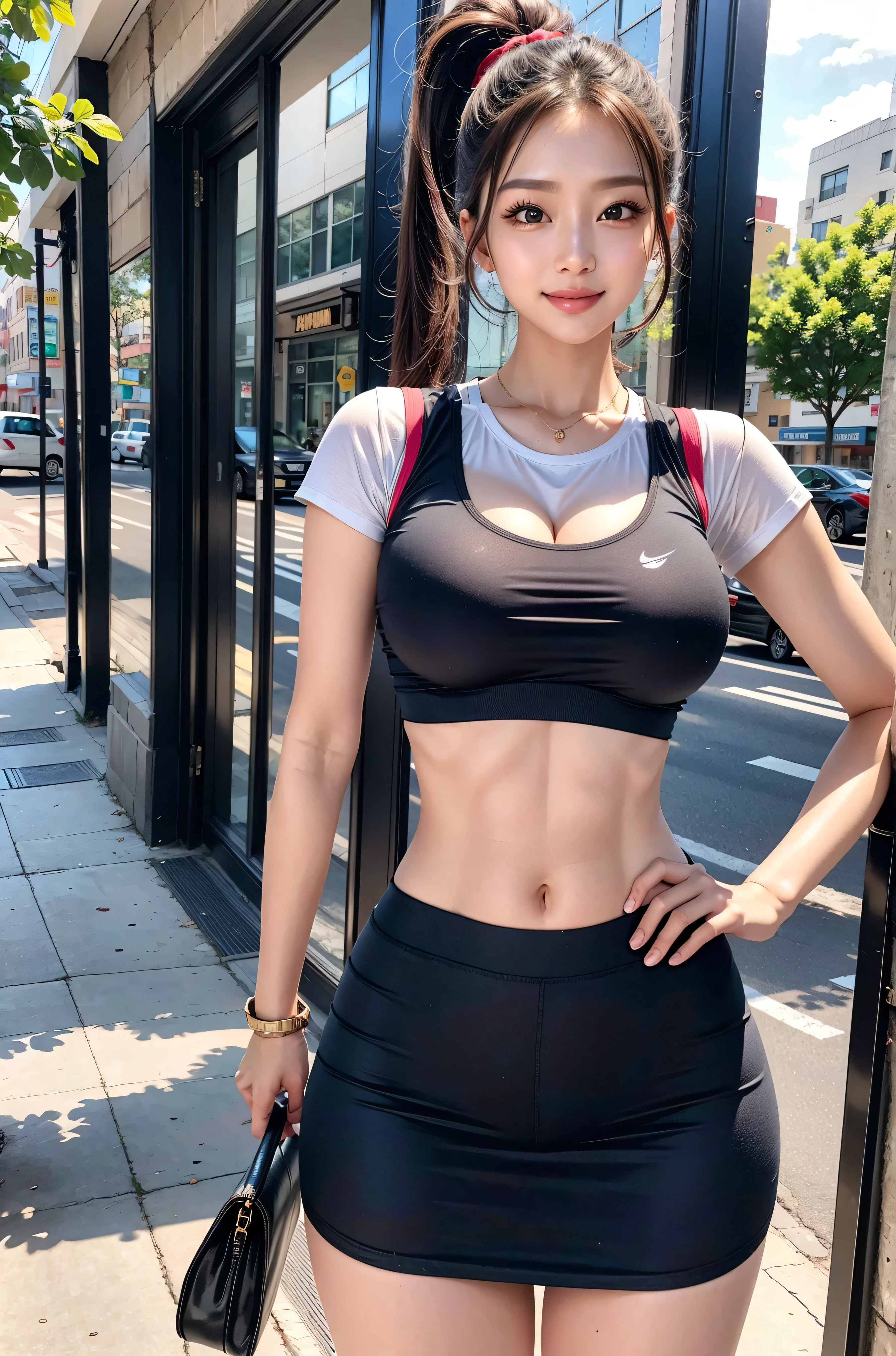 non, {1girl, beautiful girl, young girl, cute, smile, kawaii, lovely, playful expression}, {beautiful detailed hair, black hair, very-long ponytail, white ribbon, hair clip}, {beautiful detailed eyes, jewel-like eyes, brown eyes, (tareme)+, parted lips, pink lips, half-rimless glasses}, {beautiful detailed skin, ladylike style, narrow body, slim, slender body, narrow waist, small breasts, , beautiful legs}, ((hidden hands)), {dark-blue lined gym clothes, dark-blue bloomers}, outdoor, school, ground, school-building in the background, summer, daytime, sunshine, dynamic angle, dynamic pose, gravure pose, sexy pose, upper body, from front, (from below)++, POV, looking at viewer, looking down, {{{{masterpiece}}}}, {{{ultra detailed, top quality, best quality, highres, cinematic lighting, twinkle, glitter, lens flare, light particles, shining, unreal engine}}}, {{bright colors, stylized,4K resolution, an extremely detailed and delicate, parfect anatomy, detailed shadow shape, amazing fine details, anime style3}}, {snowflakesdetailed cute anime face, an extremely cute and beautiful girl, highly detailed beautiful face and eyes}, {perfect body, beautiful face, detailed hands, detailed fingers, (thick outline, black outline), anime screencap:1.4, hd, game cg}, {original, world masterpiece theater, super fine illustration, fine luminescence, award-winning art, very fine 8K CG wallpaper}.