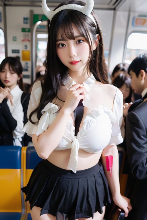 Sweaty, Japan junior high school girls demonstrators, protest, miniskirt, big, all masks, open shirts, cleavage, JK