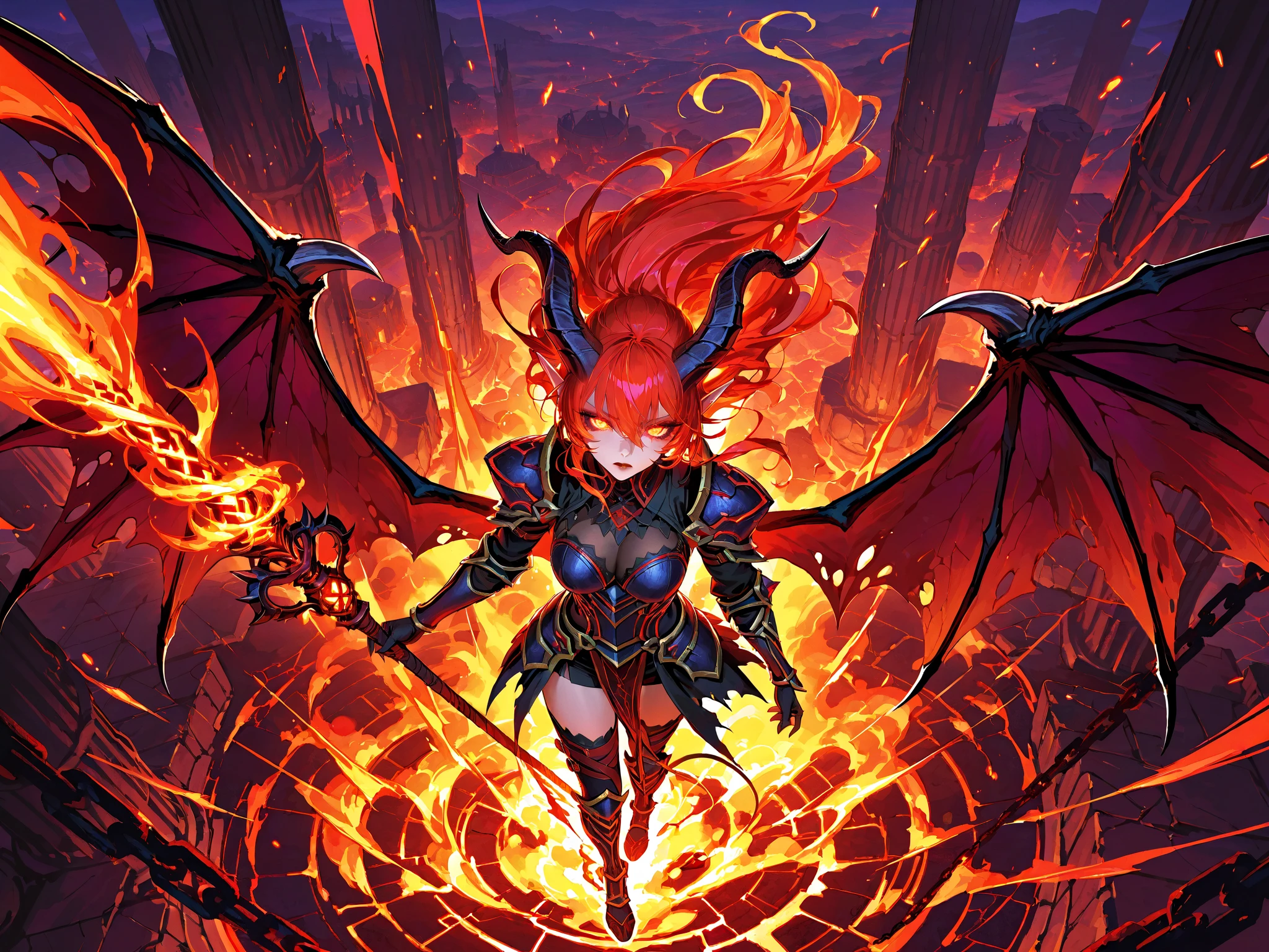 Female demon with wings and horns，Red breath exploded，Awakening，The red scent, infernal enigma,，Skill Icon, Diablo concept art, League of Legends Inventory Items