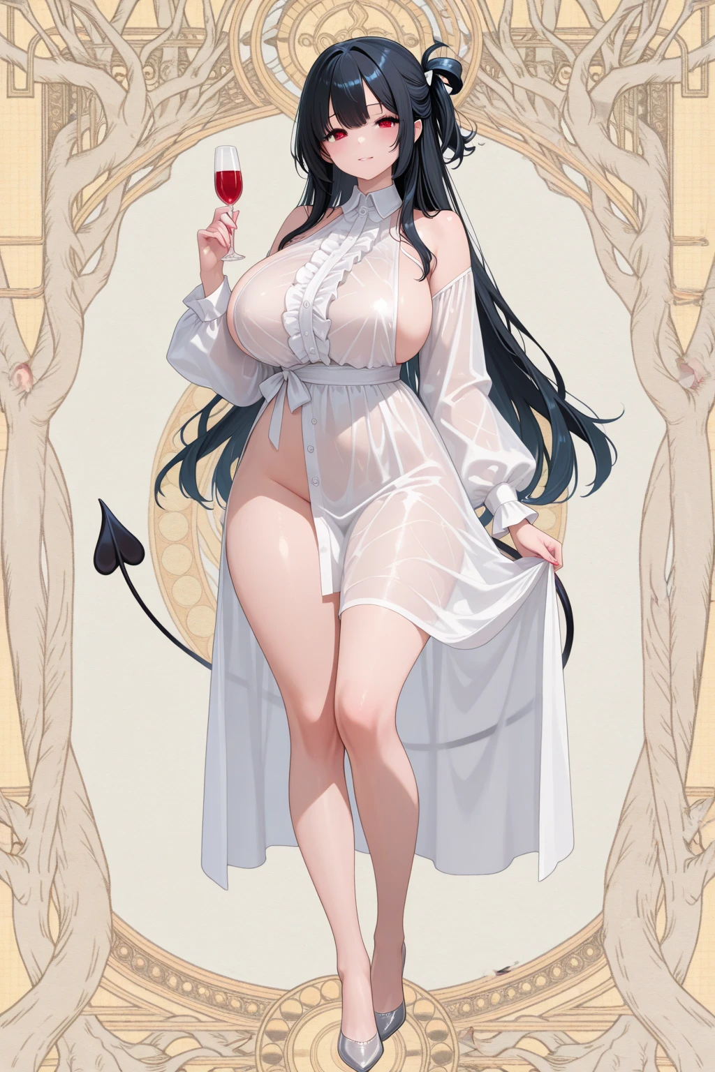 ((best quality)), ((masterpiece)), (detailed), perfect face, full body, black dress, black hair, long hair, hime hair style, elf ear, big tits, big ass, white pale skin, flower background