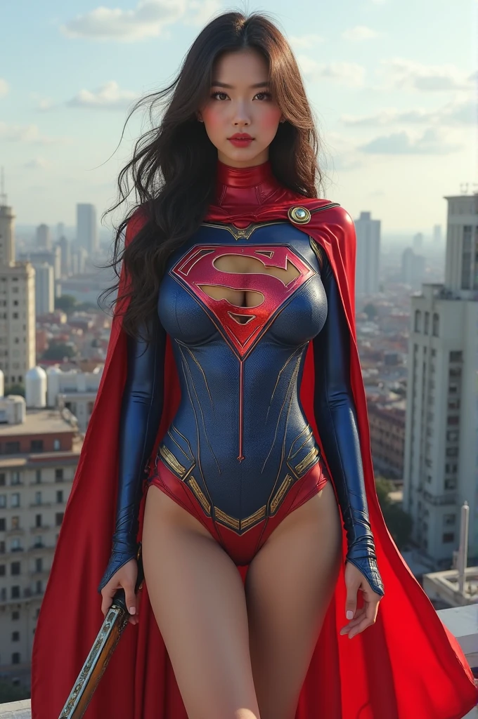 Arte Oficial, Unity 8k papel de parede, ultra detalhado, Beautiful and Aesthetic, Beautiful, master part, best quality, (MILF), (Zemaranhar, mandala, emaranhado, emaranhar), 1girl, (Supergirl), rabo de cavalo loiro, olhos azuis, pequeno, capa vermelha, saia vermelha, Botas vermelhas, tampo azul, seios grandes, Clavicle exposed, exposed neck, cintura exposta, Voando acima da paisagem urbana, gota de suor, Desviando o olhar, Cyberpunk, adicionar_detalhe, Supergirl, tempestade, epic scene,Detalhes complexos, hiper sexualizada, Hiper provocativo, , Sorriso, hiper lolita, mamilos eretos, Cameltoe completo, Hiperresolución, sardas cheias, thick, juicy lips, Olhos grandes, roupas mal reveladoras, mamilo exposto, expor pelos pubianos