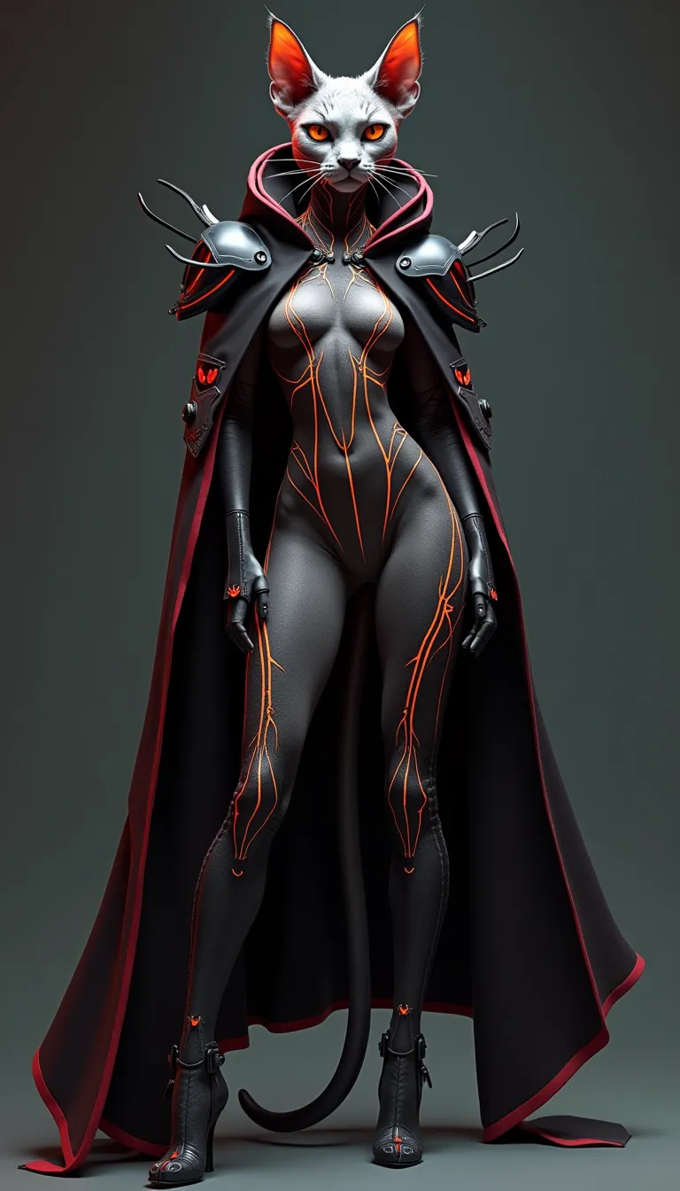 ral-opal, meahophontron, full body, woman robot face, devil nun, negro, looking at camera, body nun clothes, red eyes, primer plano looking at camera, realist, beautifull woman, sexy face, black clothes, gray and red.
