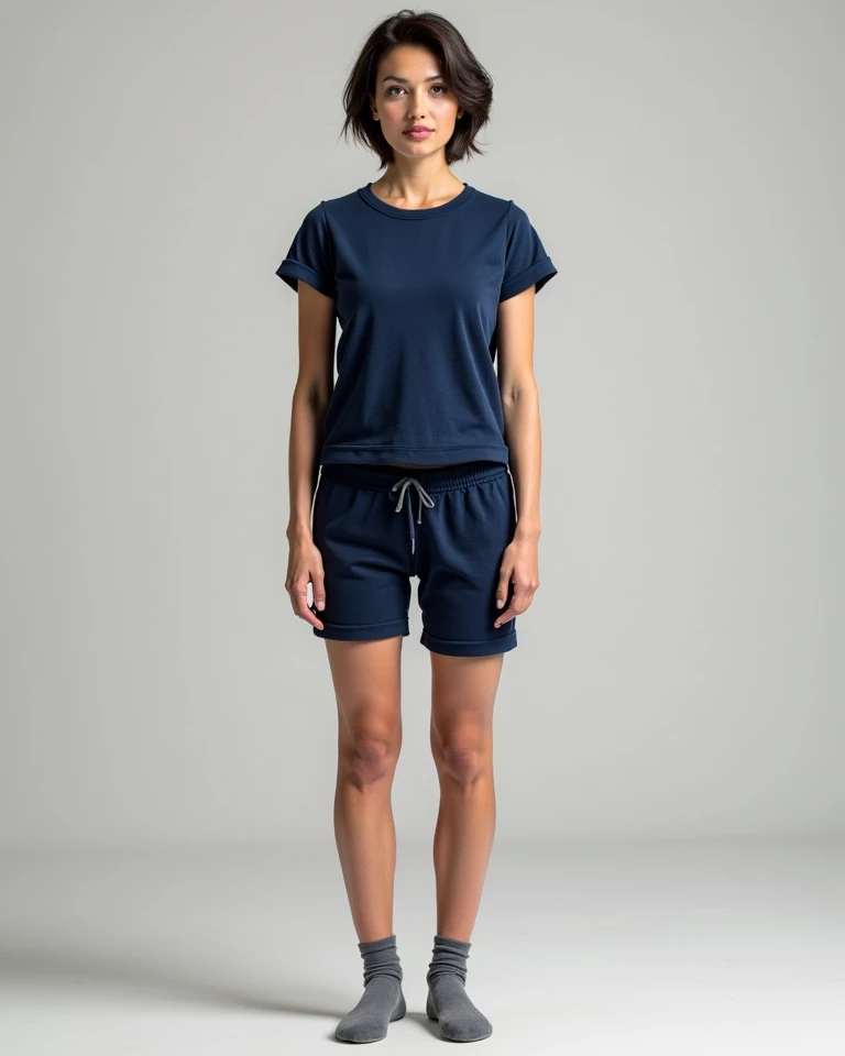 captivating woman in a fitted t-shirt and shorts, medium brest,ultra realistic,sitting on a dock by a lake