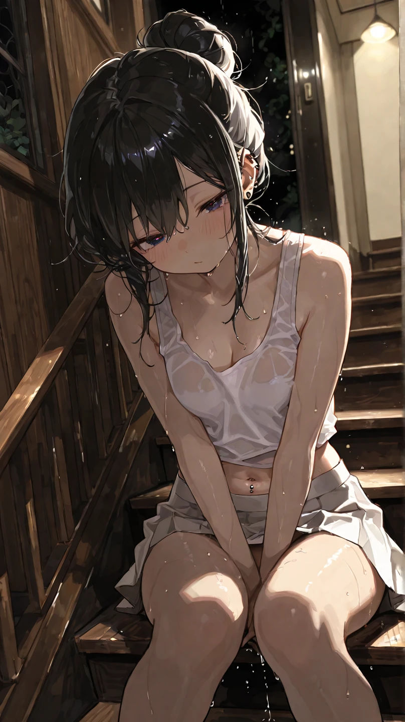 Highest quality、Complete limbs、Full Finger、Slender beauty、ponytail、Brown Hair、barefoot、(((Fully naked body)))、sweating、 Peeing while standing、Wet texture、Beautiful big 、prison、prison、(((sexual torture)))、Crab crotch、((naked woman with hands tied with rope、Hands hanging from the ceiling、get caught))、Suffering face、Red face、(While crying:1.5)、((Out of breath、Pant voice))、Convulsions、(((Squirting)))、((Big leg spread))、((Spread your legs to show your audience))、