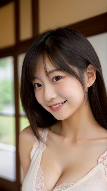 masterpiece,best quality,((nude)),(Japanese ),((Beautiful girl)),cleavage,indoor,(perfect body beauty:1.2),(shy smile),beautiful teeth,
