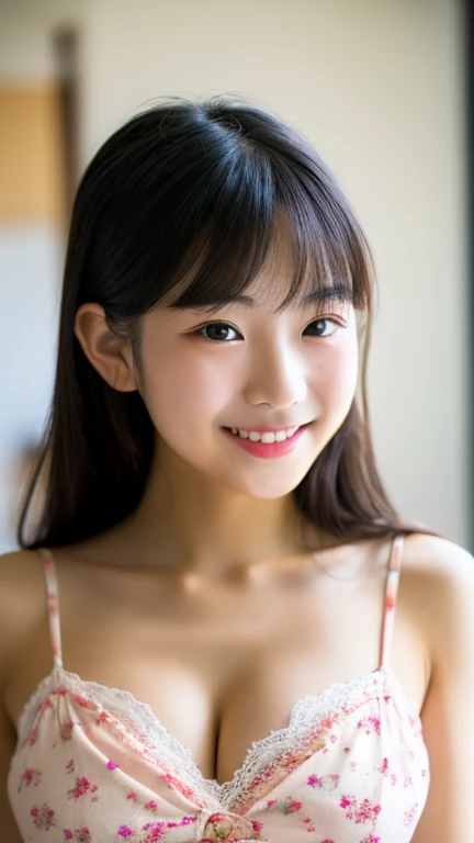 masterpiece,best quality,(Japanese ),((Beautiful girl)),cleavage,indoor,(perfect body beauty:1.2),(shy smile),beautiful teeth,