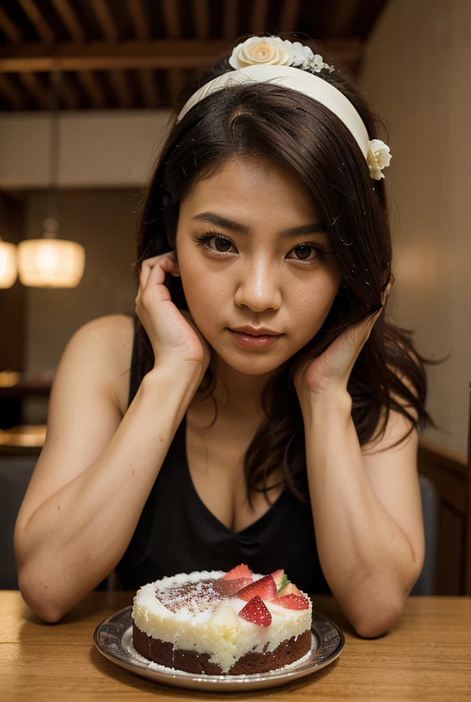 (50-year-old woman eating sweets 5:1.5)6Precision in the details,High resolution,Smooth image quality,Clear,Contour,(Raw photo:1.2)、(highest quality:1.5),(Precision:1.5),
(High resolution:1.5),
(8k),
(Japanese:1.7),