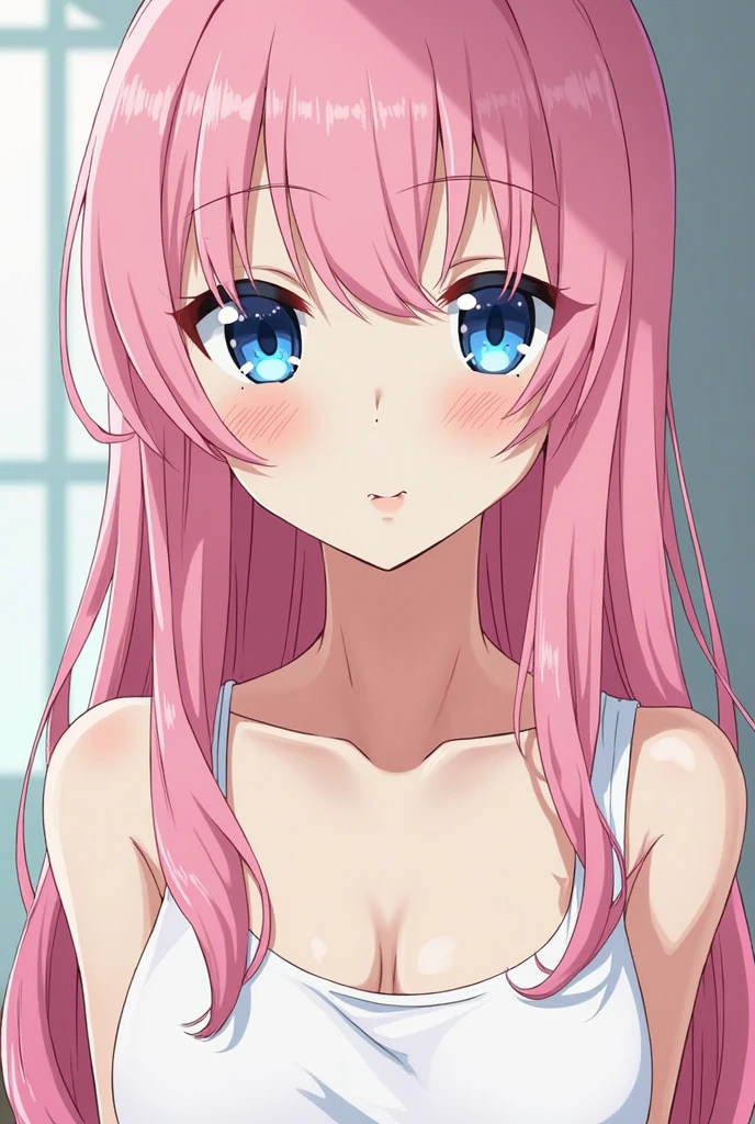 Upper body close-up、My Room、One Girl、Pink Hair、Long twin tails、In a bra、The bottom is not worn.、Staring at me in silence