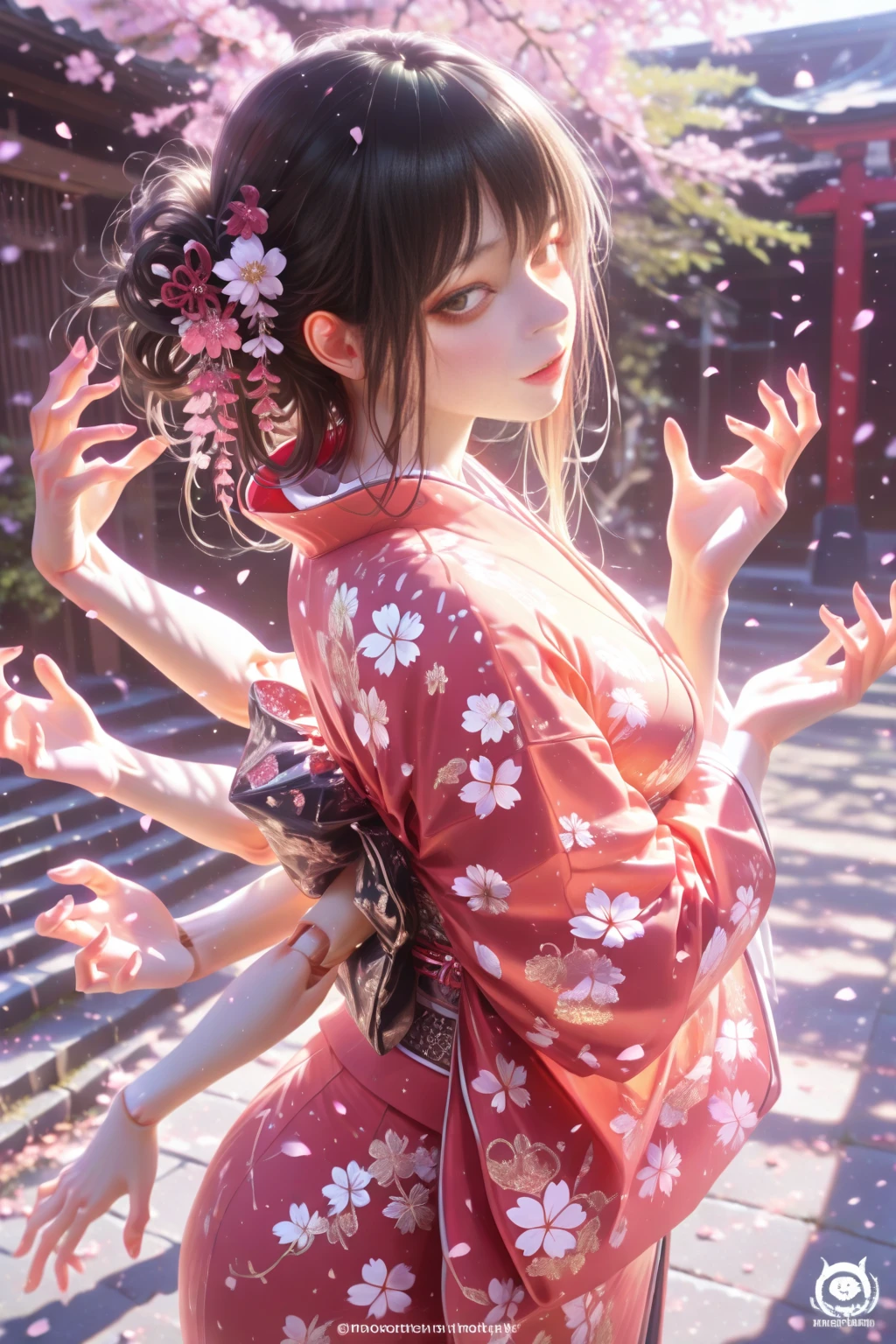 (female:1.2) (bodybuilder:0.8), hyper realistic, masterpiece, photorealistic, real skin, detailed face, detailed skin, detailed lighting, 1girl, (blue eyes), large breasts, kimono, long hair, black hair, red lips, open mouth, cry, crying, sad face, tears