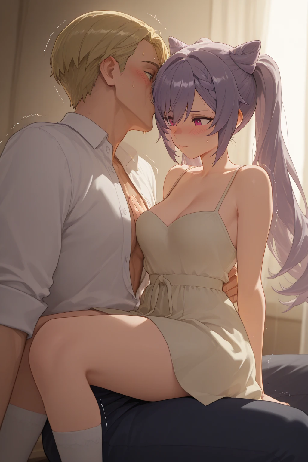Boy and girl having sex,penis,straddle a man&#39;s legs,masterpiece, Highest quality, High resolution,1 Boy,HS1, Red eyes, Yellow Eyes, Side Ponytail, x Hair accessories,Pink good,Hair Ribbon,naked,Nipples,abdomen,Love Hotel,bed,Ahegao,Ecstasy face,I'm feeling good