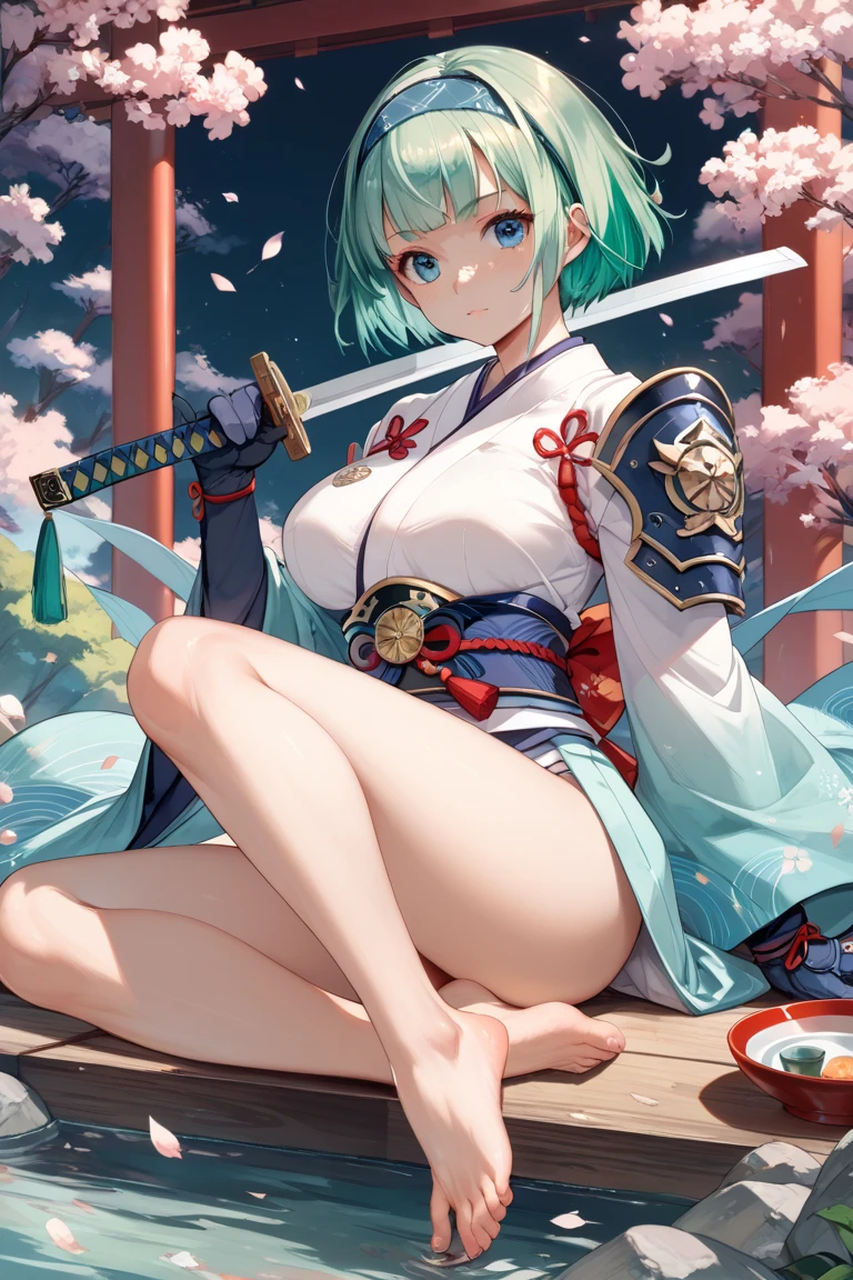 {{{masterpiece}}}, {{{best quality}}}, {{ultra-detailed}}, {illustration}, {{an extremely delicate and beautiful}},(Edo townscape),1girl,smile, cute girl, solo, japanese clothes,short hair, (white hair:1.5),weapon,( sword:1.2), brown eyes, looking at viewer, kimono,(Clothes come off:1.5), brown hair, lips, hand on hip,( sheath:1.2),( katana:1.3), full body, closed mouth, sheathed, hand up,(upskart:1.5),(white panties:1.2),(Kneeling:1.3)