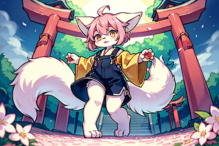 Civet cat, Little Boy, cute, (alone), (((Has brown and white fur))), Big purple eyes, Blushing, smile, Open your mouth, walking, night, Ancient Asian cities, bright street lights, Blue and black slate road, Empty Streets, Starry Sky, Shadow, Detailed facial depiction, ((Accurate hand drawing)), レンブラントの光とShadow, Ultra-fine，Completely naked，Naked，Naked，On all fours，Spread your legs and point your crotch，Embarrassing，Embarrassing表情，