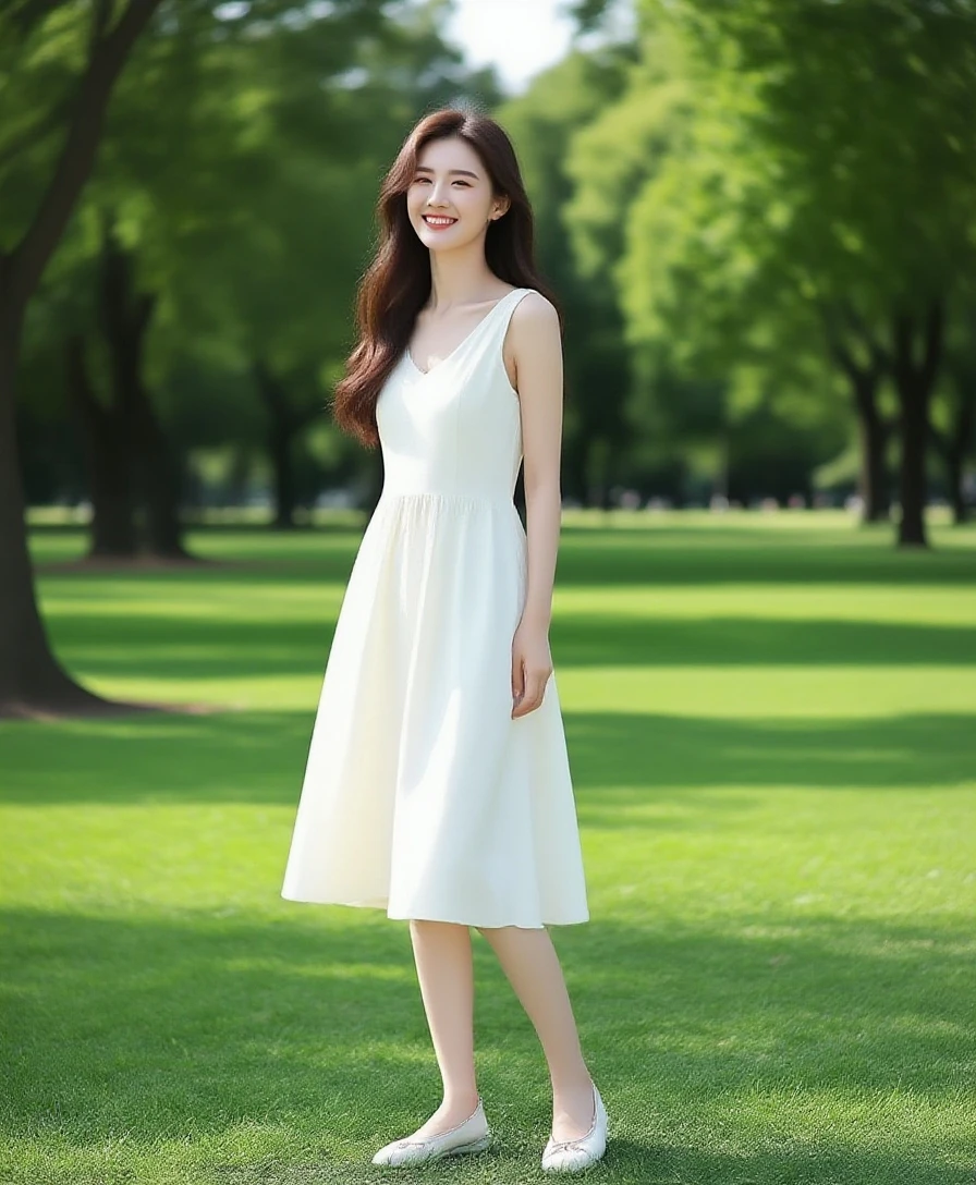 Asian Girl wearing white dress with flannel on top