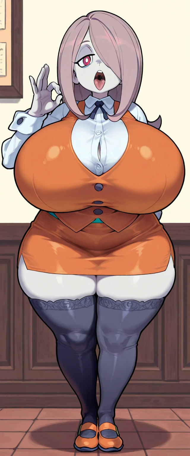 masterpiece, best quality,1girl,young girl, lovely_purple eyes, dark red, frohawk,arrogant _face,shiny skin,huge breasts,nice leg line:1.3,thick thighs, thin waist, Content and at peace, looking at viewer,random pose,dynamic angle, ((curvy body)), ((giant fat booty)), nsfw, lewd, bliss, bedroom, very darkly lit