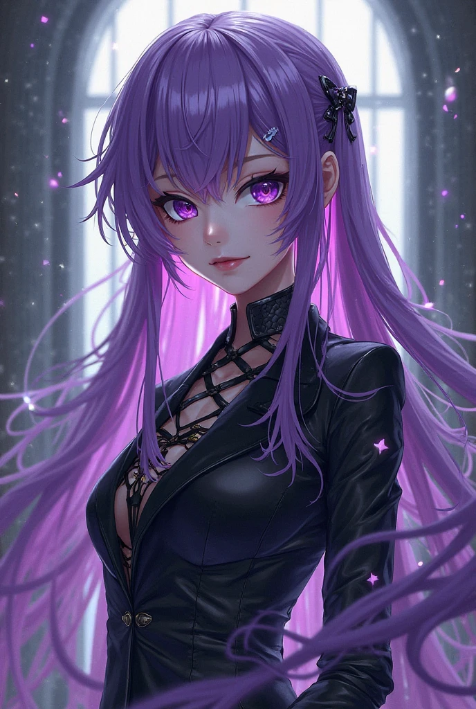 au \(d elete\), 1girl, bad id, bad twitter id, bare shoulders, black hairband, breasts, commentary request, dark-skinned female, dark skin, fate \(series\), hair between eyes, hairband, hassan of serenity \(fate\), lips, looking at viewer, matching hair/eyes, purple eyes, purple hair, shiny skin, short hair with long locks, small breasts, solo, ((masterpiece)) <lora:au_d_elete_offset:1>