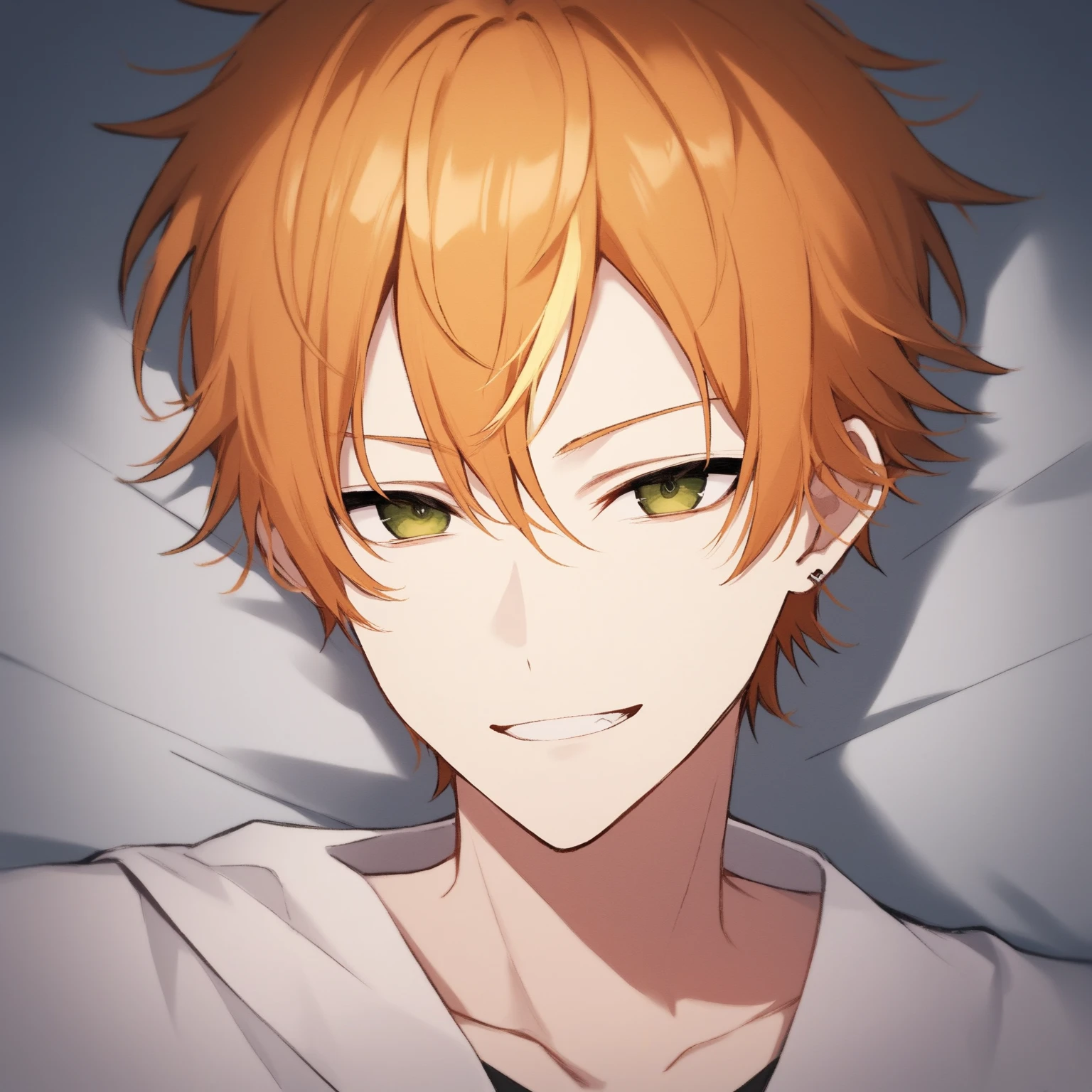 score_9, score_8_up, score_7_up, source_anime,
BREAK, (1boy, solo, solo focus), male focus, shinonome_akito, orange hair, bangs, green eyes, (perfect face, perfect eyes:1.2), seductive smile, BREAK,
bishounen, pale skin, toned body, BREAK,
(portrait), indoors, bedroom background, on bed<lora:EMS-22619-EMS:0.800000>, <lora:EMS-377036-EMS:0.800000>, <lora:EMS-32082-EMS:0.800000>