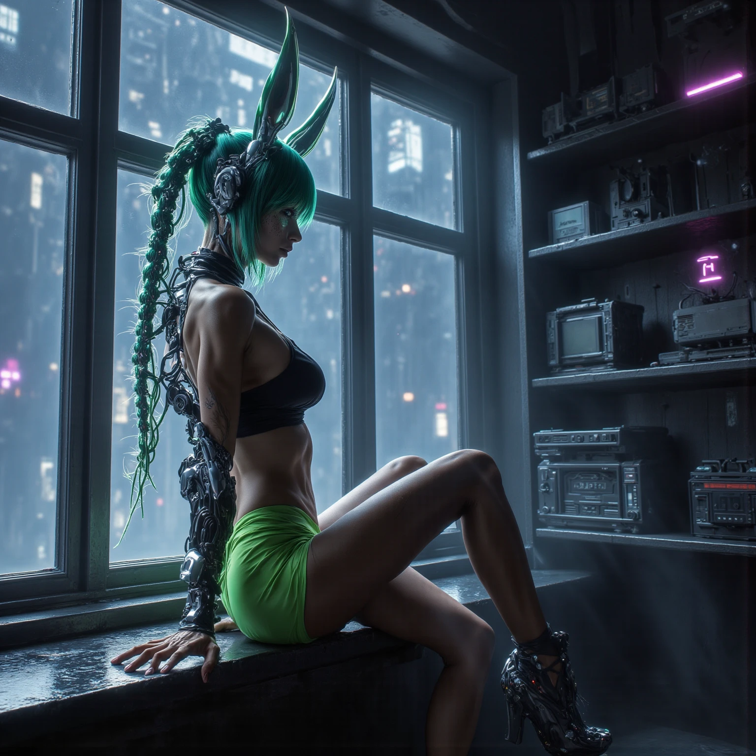 anime girl with purple hair sitting on a chair in front of a space ship, oppai cyberpunk, cyberpunk anime art, anime cyberpunk art, digital cyberpunk - anime art, digital cyberpunk anime art, cyberpunk anime girl, anime cyberpunk, female cyberpunk anime girl, digital cyberpunk anime!!, cyberpunk anime girl mech, smooth anime cg art, cyberpunk beautiful girl, detailed digital anime art, dreamy cyberpunk girl, cyberpunk girl, modern cyberpunk anime, detailed anime artwork, anime art wallpaper 4k, anime art wallpaper 4 k, ( ( cyberpunk ) )(шедевр, Лучшее качество:1.2), сложные детали, шабаш Ари, 1 девушка, одеваться, отрезанные рукава, расщепление, разноцветные волосы, светлые волосы, черные волосы, уши животных, колготки, маркировка усов, несколько хвостов, энергетический шар, верхняя часть тела, nsfw, hot, nipels