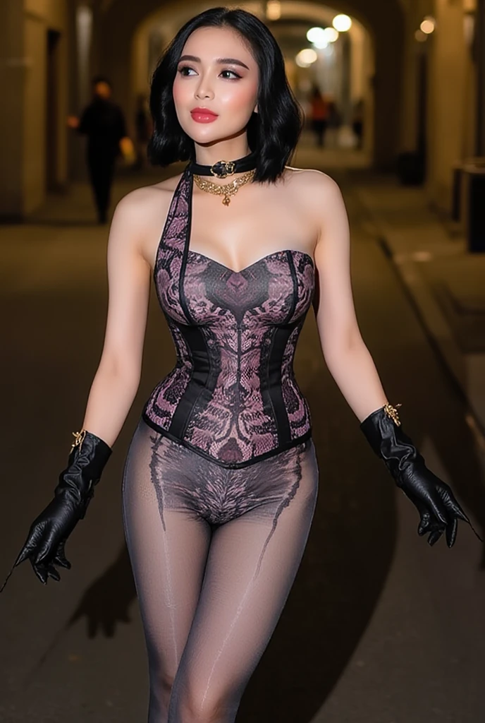 ((((ultra illustrated style:1.0)))),best quality,best animated,masterpiece,ray tracing, global illumination,hanntoumeibani, 1girl, solo,breasts, cleavage,thighhighs, gloves, looking at viewer, navel,bangs,outdoor,full body,standing,high heels,rabbit ears, fake animal ears, <lora:hanntoumeibani:0.7> <lora:zhaojiu_02:1>