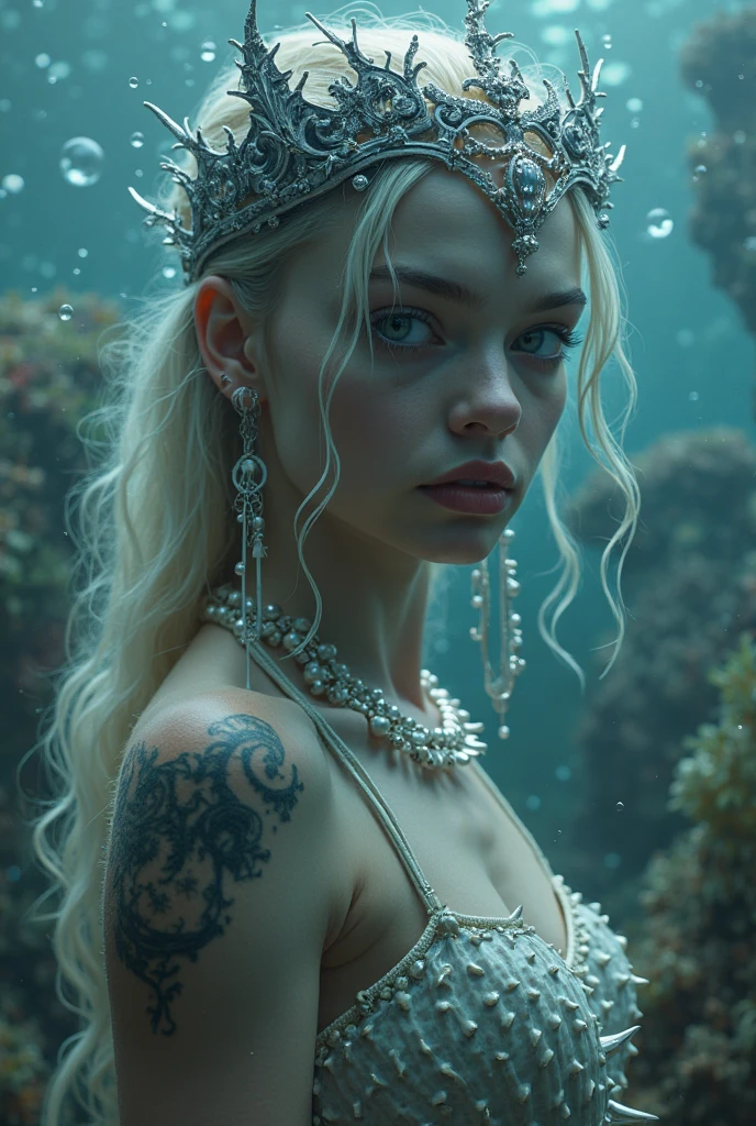 ((best quality)), ((masterpiece)), (detailed), chinese, off-shoulder bra scales make up mermaid, mermaid hurt, lie down sadness, scales body, in jungle, (((sorrow, sadness:1.2))) ((her face was pale and like a sick person :1.3))