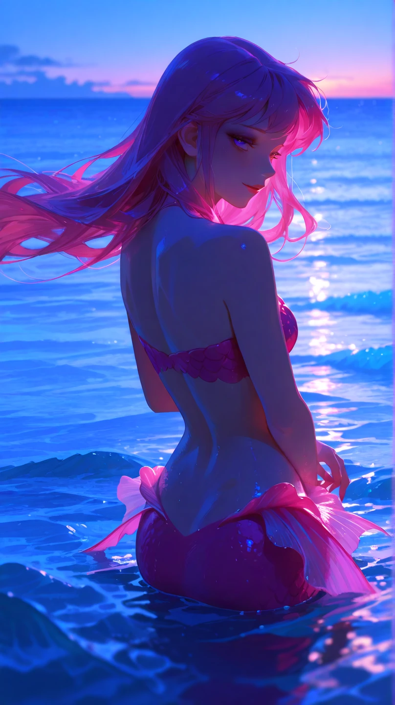 diamond heart, vibrant and captivating, sparkling in the blue ocean, beautiful and luminous (best quality, highres:1.2), ultra-detailed, realistic:1.37, with vivid colors, sharp focus, and exquisite lighting break ((from behind))