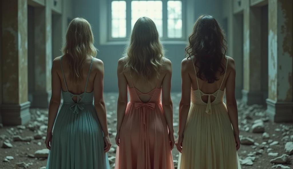 (best quality:10k, high res, masterpiece:1.2), ultra-detailed, ((photo-realistic:1.37)), ((best quality)), ((masterpiece)), (detailed), ((full body)), ((NSFW)), ((3 Alicia Vikander)) ((4 girls)), ((in a darkened basement room with filled with junk))