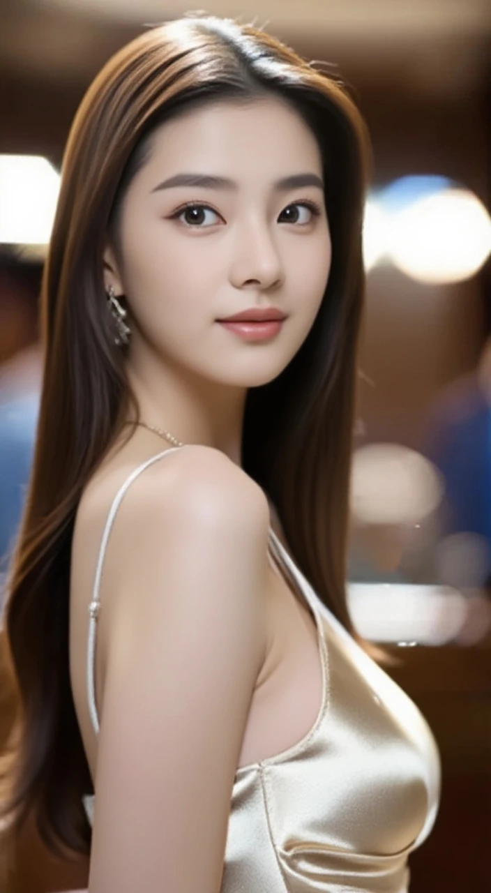 Tzuyu 1, woman, (Realistic), (Hyperrealism), (photoRealistic), Written boundary depth, eye make up:0.7 (whole body:1.8), (Large Bust),(Tight waist), Observe the audience,At the flower garden, Fashion Model, A sexy dress with open shoulders and neckline